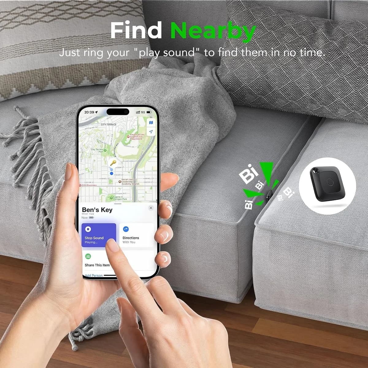 Ringing an Air Tracker lost in a sofa from the Find My app